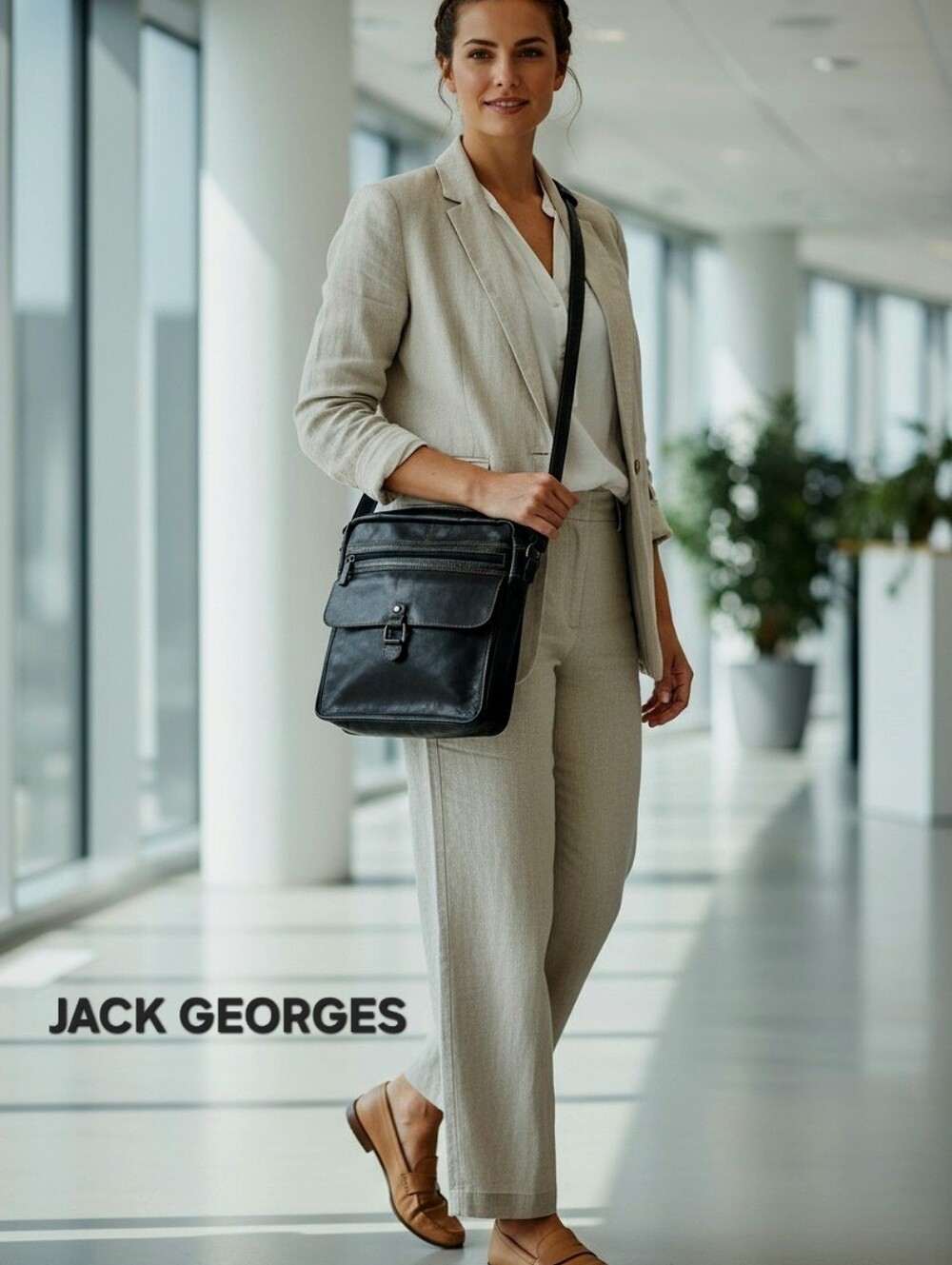 Jack Georges Voyager Black Leather Messenger Unisex Work Bag #7205